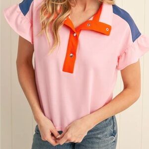 Women’s NWT Color Block Ruffle Sleeve Top‎ Size Large MSRP $42